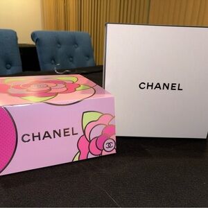 CHANEL Pink and Green Floral Box with Logo